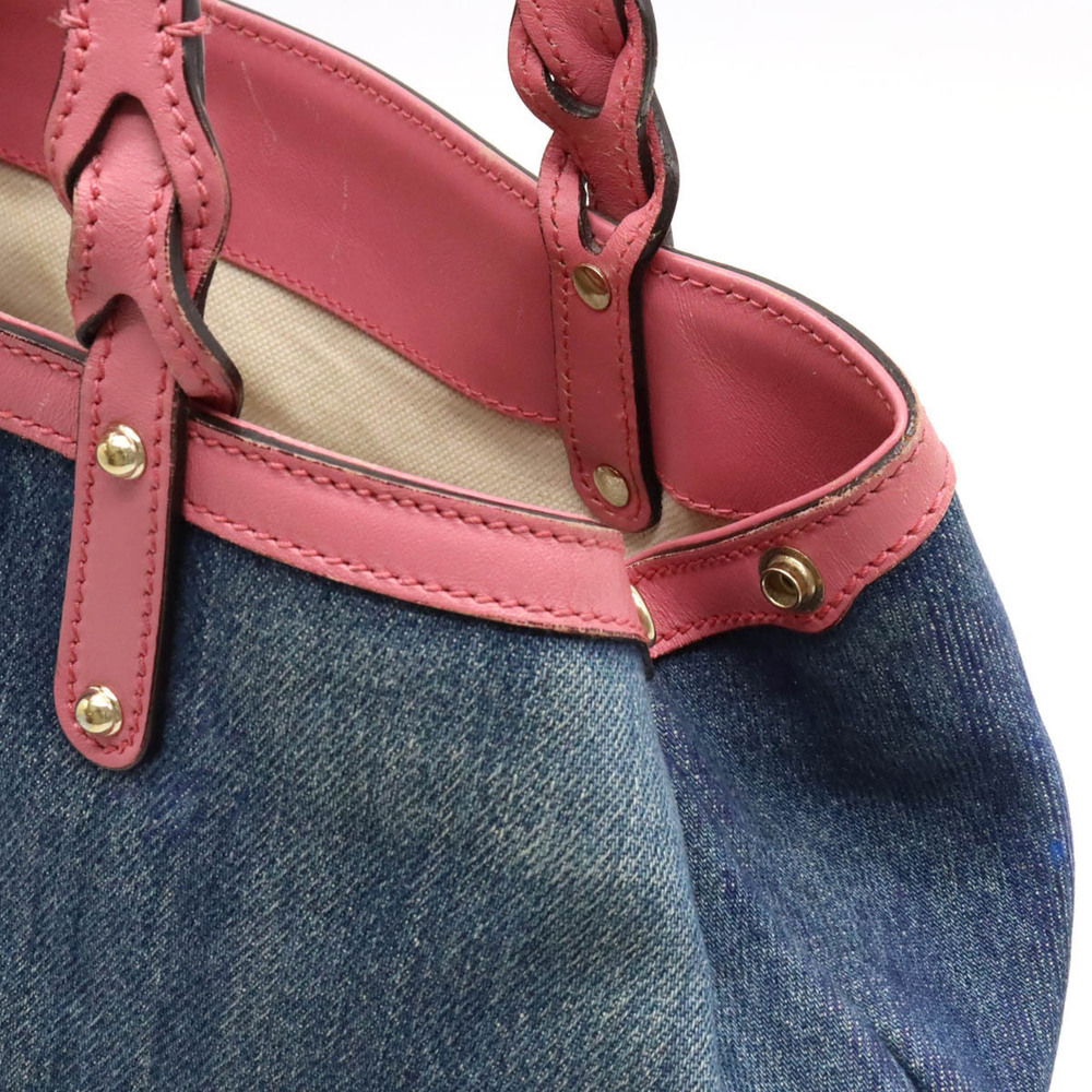 Gucci Craft Tote Bag Shoulder Denim Leather Blue Pink - Picture 7 of 8